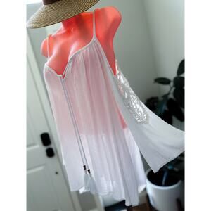 Seashell Whispers lace-kissed flowy crochet sleeve cold shoulder coverup tunic